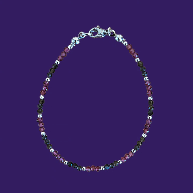 Bracelet femme “Élégance Profonde” – Grenat Bordeaux & Obsidienne – Acier inoxydable ajustable