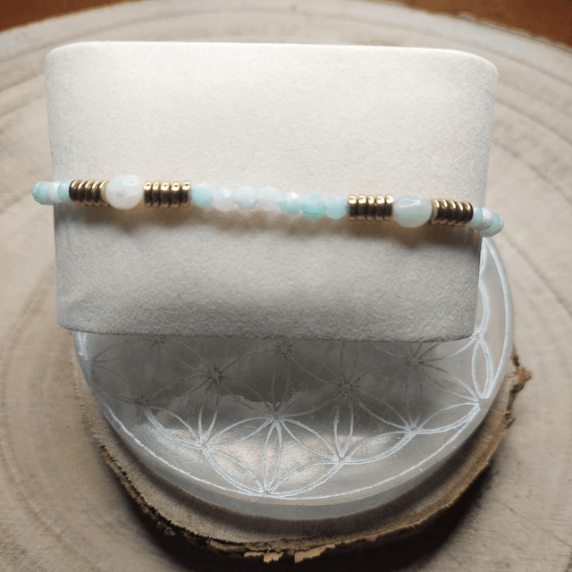 Bracelet Amazonite et Hématite Dorée pour Femme – Bijou Artisanal Équilibrant et Élégant