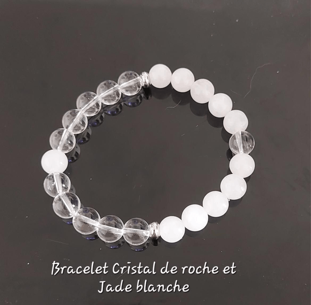 Bracelet femme “Pure Harmonie” – Cristal de Roche & Jade Blanche – Bijou artisanal élégant
