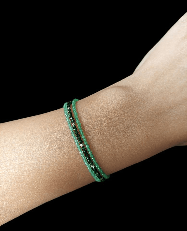 Bracelet trois rangs en Elbaïte vert clair et vert foncé 
