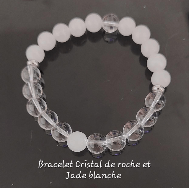 Bracelet femme “Pure Harmonie” – Cristal de Roche & Jade Blanche – Bijou artisanal élégant