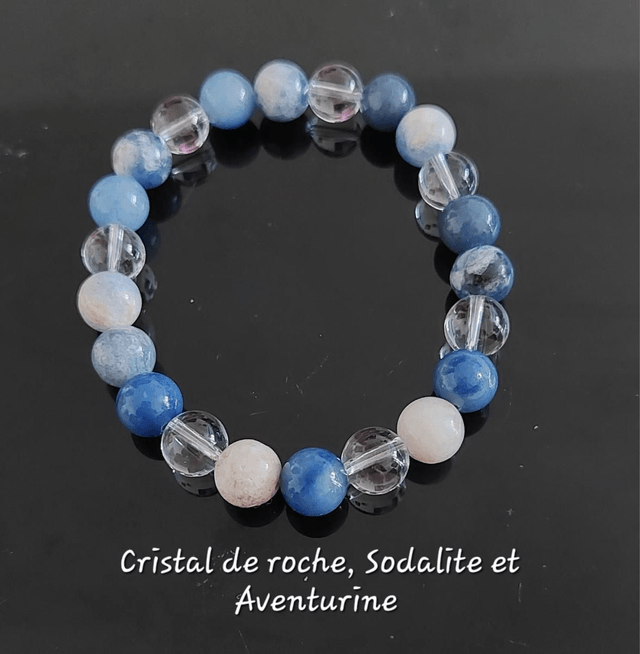 Bracelet femme “Harmonie Naturelle” – Cristal de Roche, Sodalite & Aventurine – Élastique & élégant