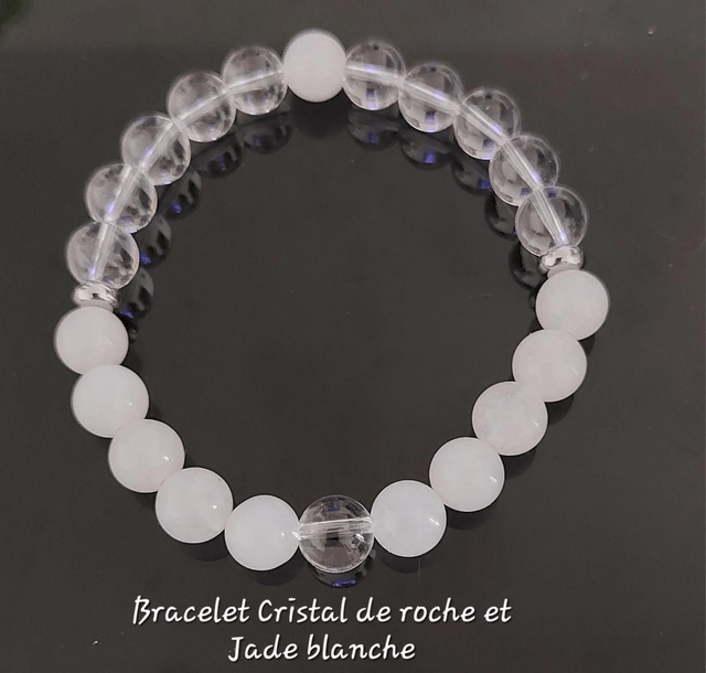 Bracelet femme “Pure Harmonie” – Cristal de Roche & Jade Blanche – Bijou artisanal élégant