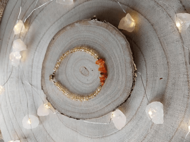 Bracelet femme “Éclat d’Automne” – Cornaline, Citrine & Acier inoxydable – Bijou artisanal élégant