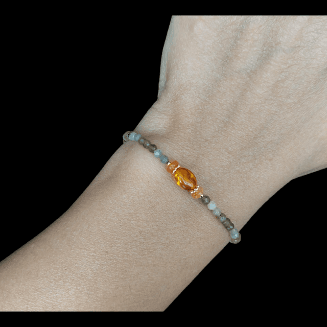 Bracelet Labradorite jaunes et Ambre