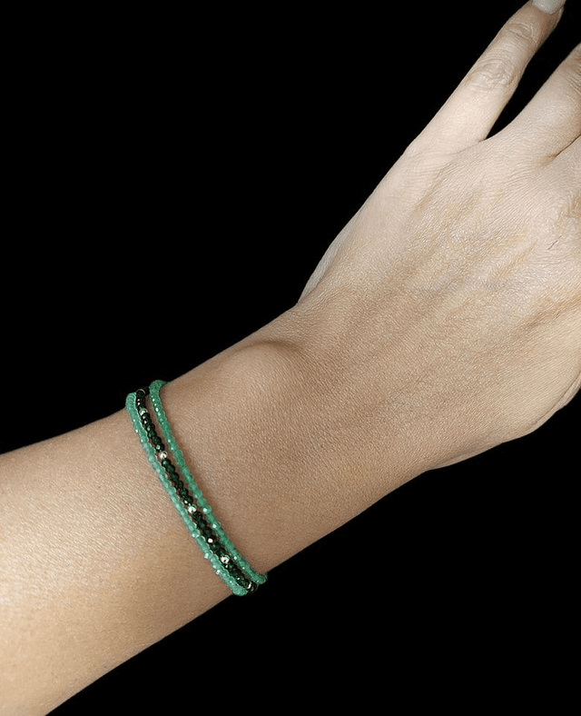 Bracelet trois rangs en Elbaïte vert clair et vert foncé 